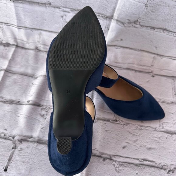 NIB Pointed Closed Toe Ankle Strap Buckle Slip on Low Heel Pumps Navy Blue Sz 10 - Picture 8 of 13